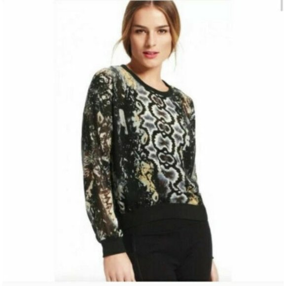 Cabi Womens Animal Snake Sheer Pullover Size Small Sweatshirt Blouse Python - Picture 2 of 6